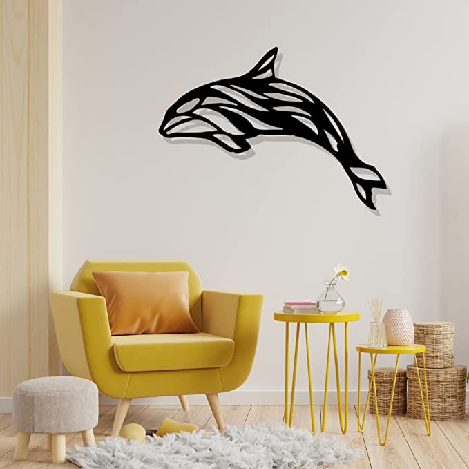 Artrooms Dolphin Metal Wall Art - Wall Decoration | Wall Hanging (25x18 inch) | Black Matte Finish