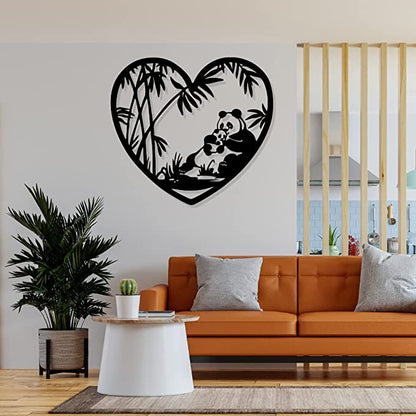 Artrooms Love Panda Metal Wall Art - Wall Decoration | Wall Hanging (25x22 inch) | Black Matte Finish