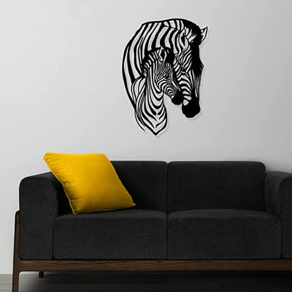 Artrooms Zebra Family Metal Wall Art - Wall Decoration | Wall Hanging (18x25 inch) | Black Matte Finish