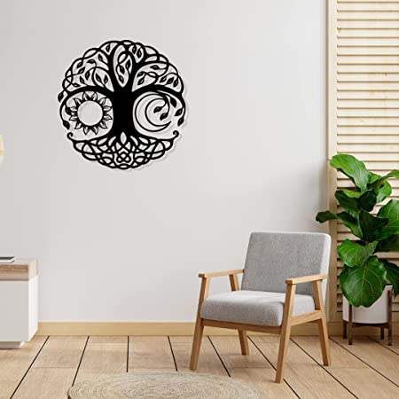 Artrooms Tree of Life Metal Wall Art - Wall Decoration | Wall Hanging (24x24 inch) | Black Matte Finish