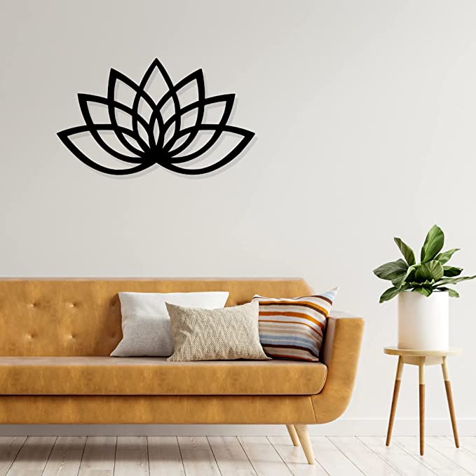 Artrooms Lotus Metal Wall Art - Wall Decoration | Wall Hanging (25x15 inch) | Black Matte Finish