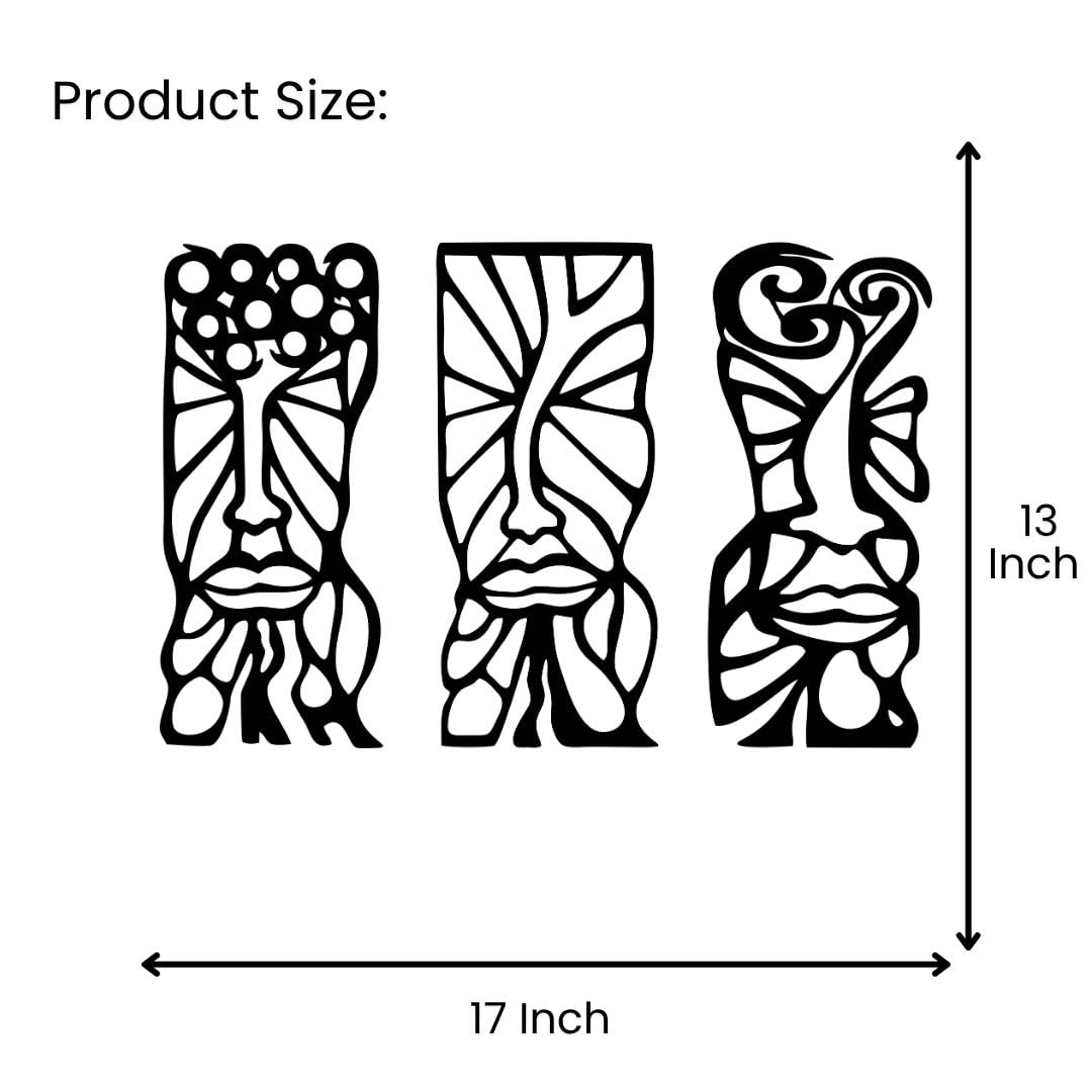 Artrooms Abstract Trio Face Metal Wall Art - Wall Decoration | Wall Hanging (17x13 Inch) | Black Matte Finish