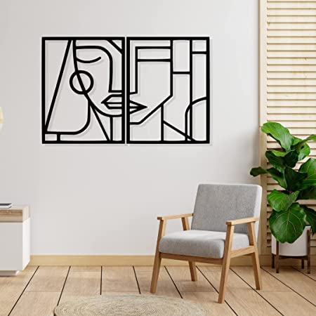 Artrooms Abstract Women Face Metal Wall Art - Wall Decoration | Wall Hanging (36x23 inch) | Black Matte Finish