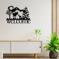 Artrooms Welcome Metal Wall Art - Wall Decoration | Wall Hanging (25x18 inch) | Black Matte Finish