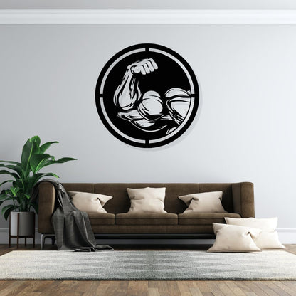 Artrooms Bicep Muscle Bodybuilding Metal Wall Art - Wall Decoration | Wall Hanging (25x25 inch) | Black Matte Finish
