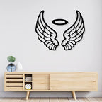 Artrooms Angel Wings Metal Wall Art - Wall Decoration | Wall Hanging (25x20 inch) | Black Matte Finish