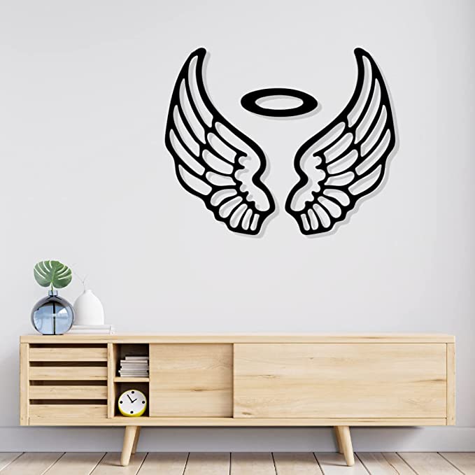 Artrooms Angel Wings Metal Wall Art - Wall Decoration | Wall Hanging (25x20 inch) | Black Matte Finish
