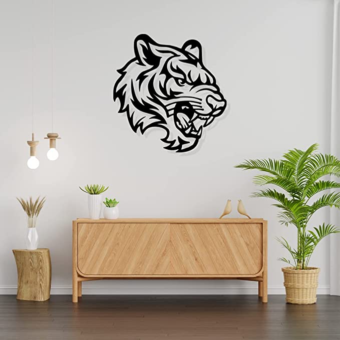 Artrooms Tiger Metal Wall Art - Wall Decoration | Wall Hanging (24x25 inch) | Black Matte Finish