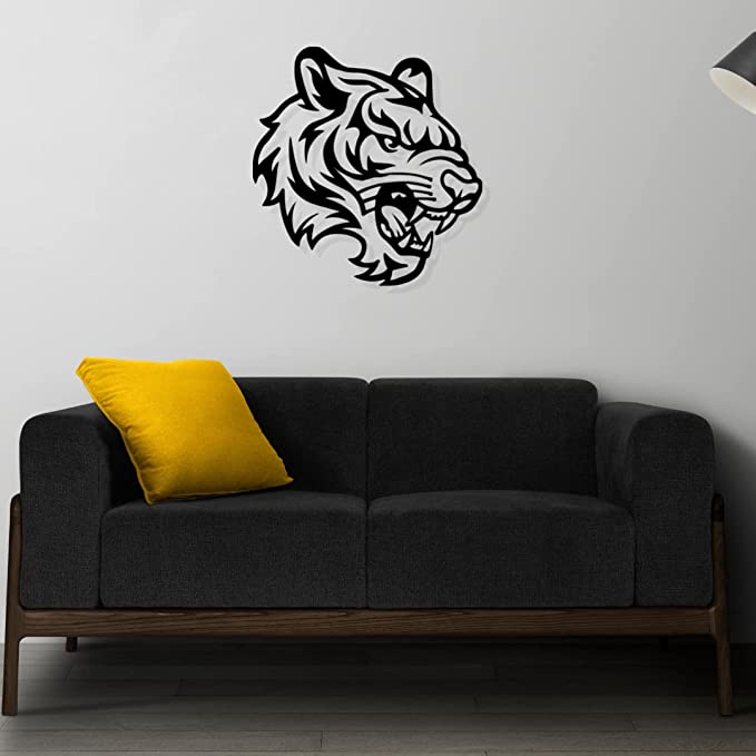 Artrooms Tiger Metal Wall Art - Wall Decoration | Wall Hanging (24x25 inch) | Black Matte Finish