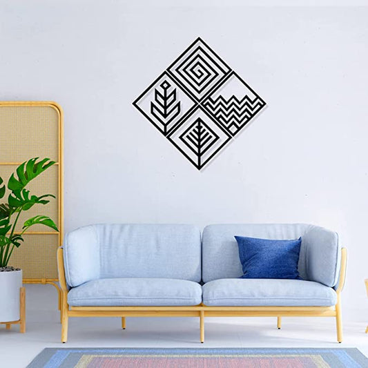 Artrooms Line Art Metal Wall Art - Wall Decoration | Wall Hanging (24x24 inch) | Black Matte Finish