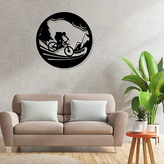 Artrooms Cycling Metal Wall Art - Wall Decoration | Wall Hanging | Black Matte Finish