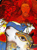 Krishna & Cows Pichwai Madhubani Fusion Painting | Original Handmade Acrylic Art