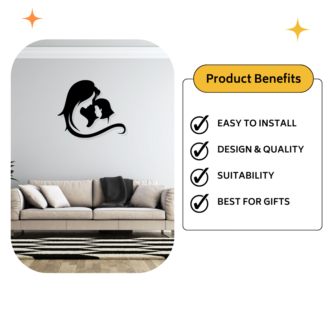 Artrooms Mother and Daughter Metal Wall Art - Wall Decoration | Wall Hanging (25x21 inch) | Black Matte Finish