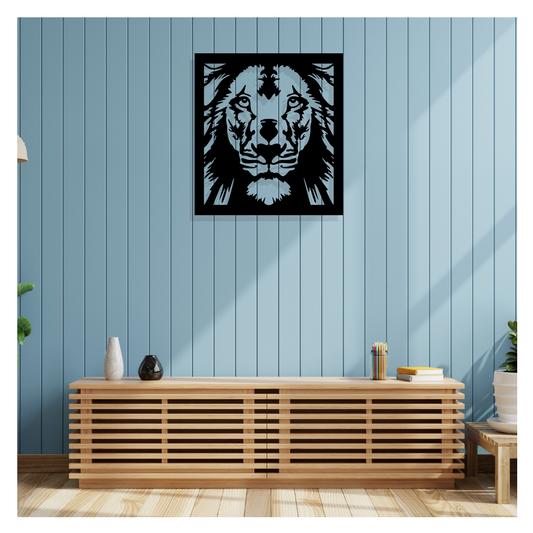 Artrooms Lion Metal Wall Art - Wall Decoration | Wall Hanging (23x25 inch) | Black Matte Finish