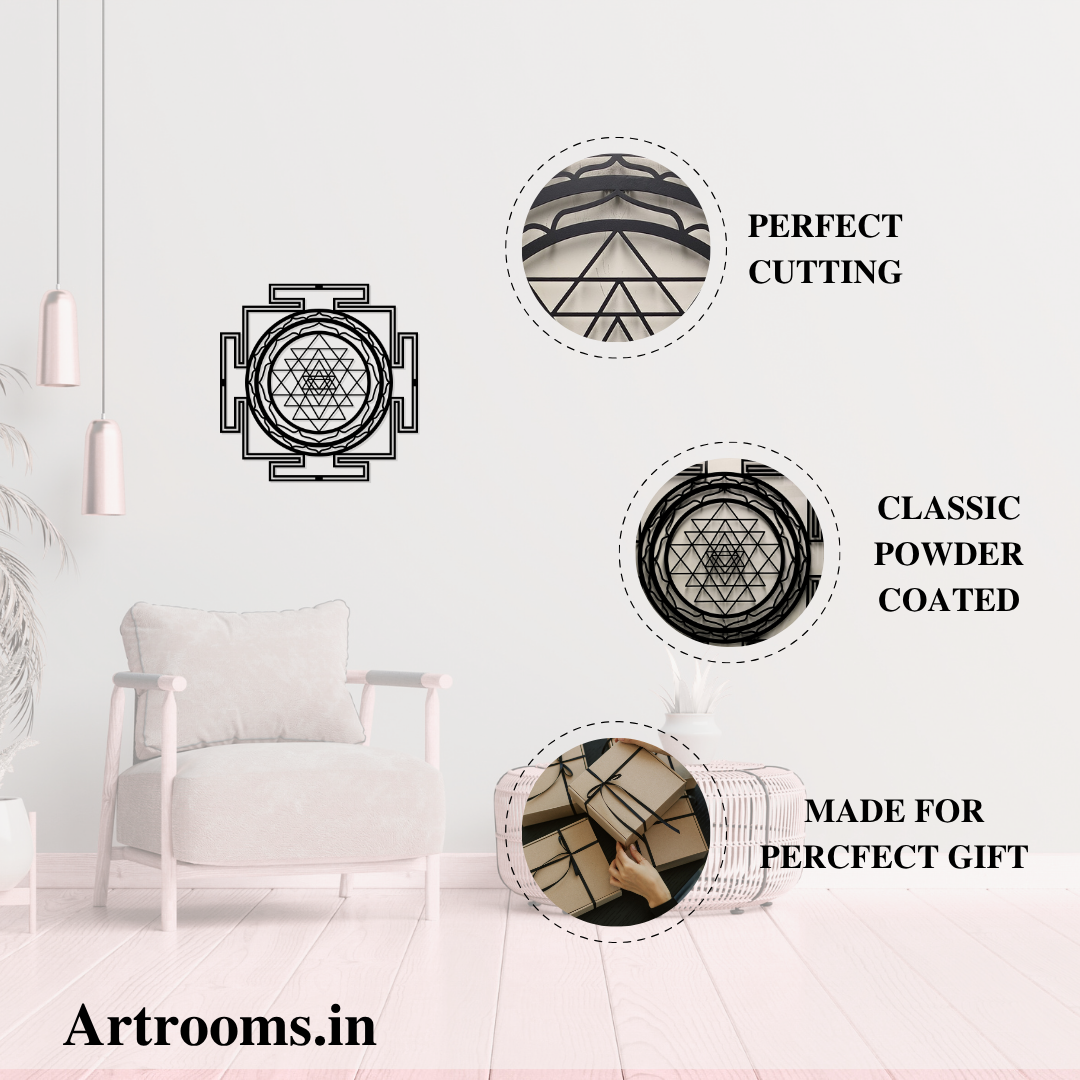 Artrooms Shri Yantra Metal Wall Art - Wall Decoration | Wall Hanging (24x24 inch) | Black Matte Finish