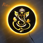 Lord Ganesha Metal Wall Art With Light – LED Backlit Round Wall Décor
