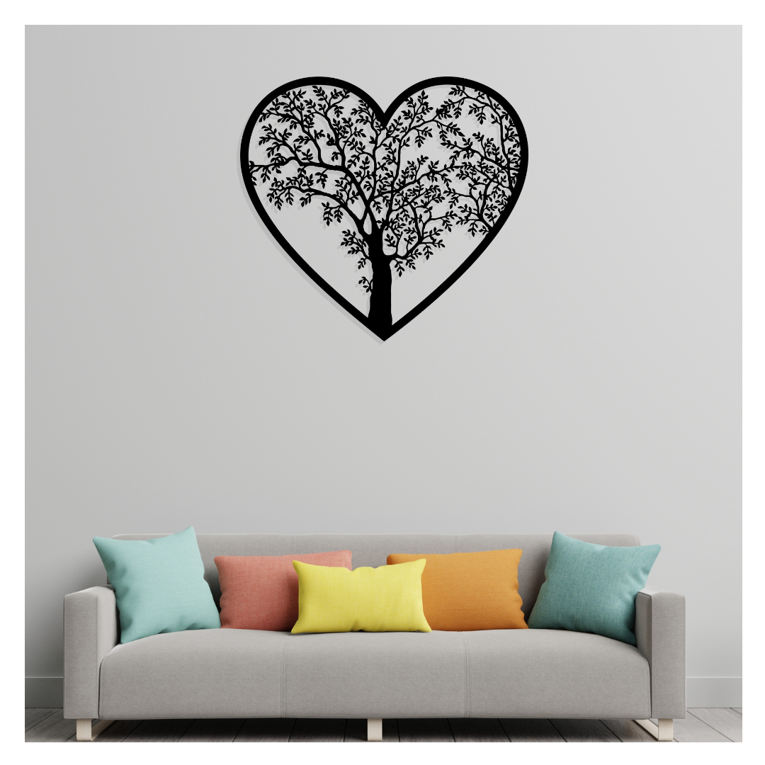 Artrooms Tree And Heart Metal Wall Art - Wall Decoration | Wall Hanging (23x25 inch) | Black Matte Finish