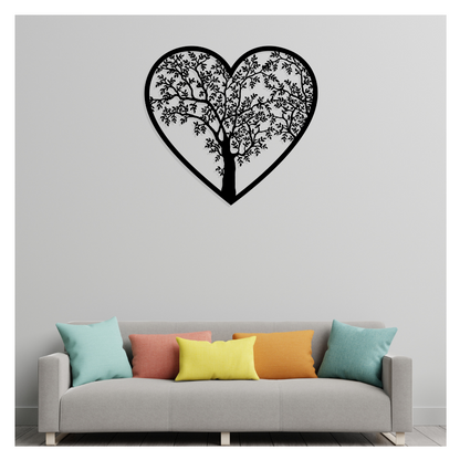 Artrooms Tree And Heart Metal Wall Art - Wall Decoration | Wall Hanging (23x25 inch) | Black Matte Finish