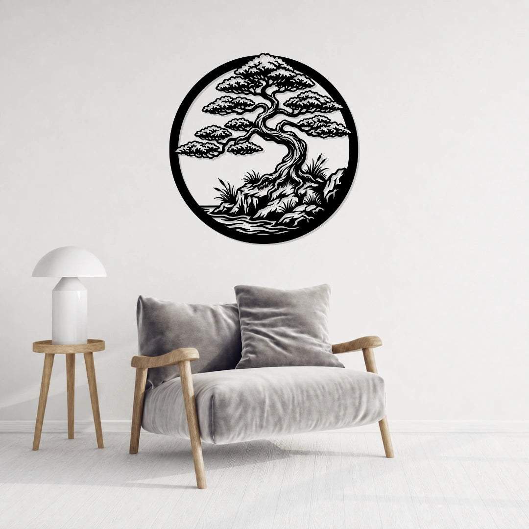 Bonsai Tree Round Metal Wall Art