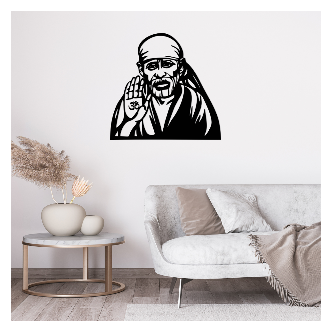 Artrooms Sai Baba Metal Wall Art - Wall Decoration | Wall Hanging (25x24 inch) | Black Matte Finish