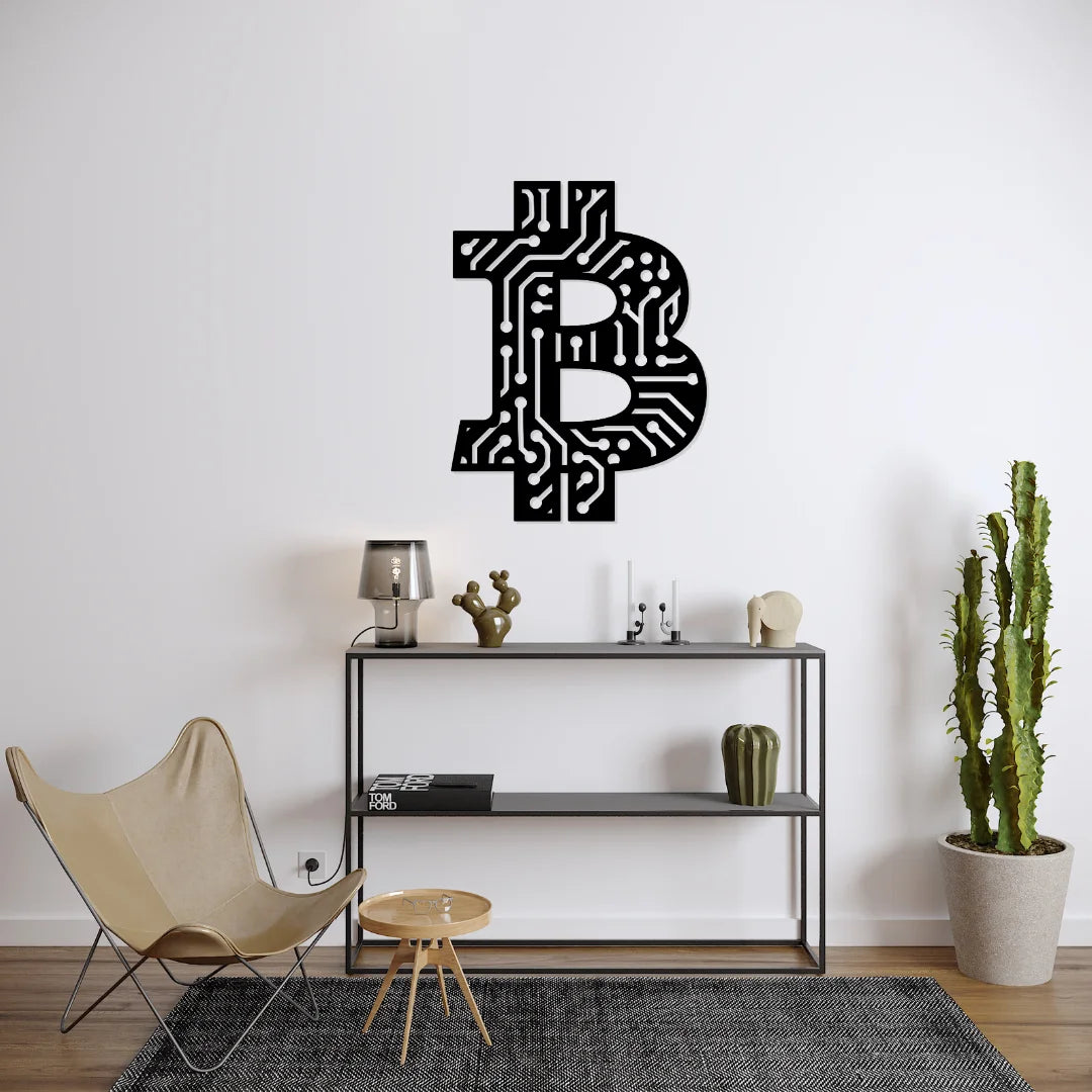 Artrooms Bitcoin Metal Wall Art - Wall Decoration | Wall Hanging (18x24 inch) | Black Matte Finish