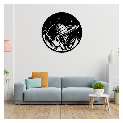 Artrooms Saturn Metal Wall Art - Wall Decoration | Wall Hanging (25x25 inch) | Black Matte Finish