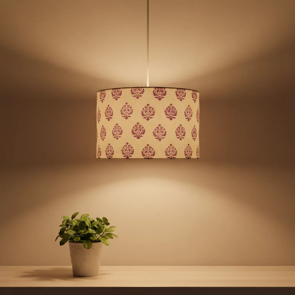 Fabric Lamp Shade – Purple Paisley Block Print Cotton