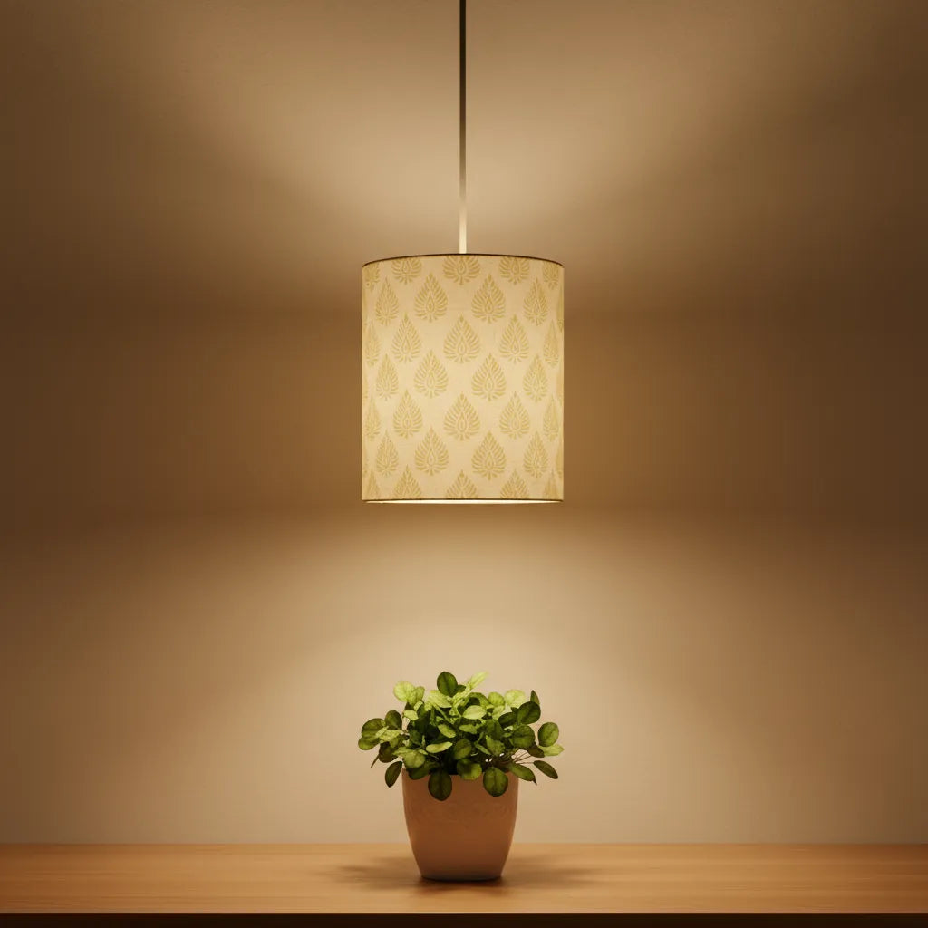 Fabric Lamp Shade – Leaf Block Print Cotton