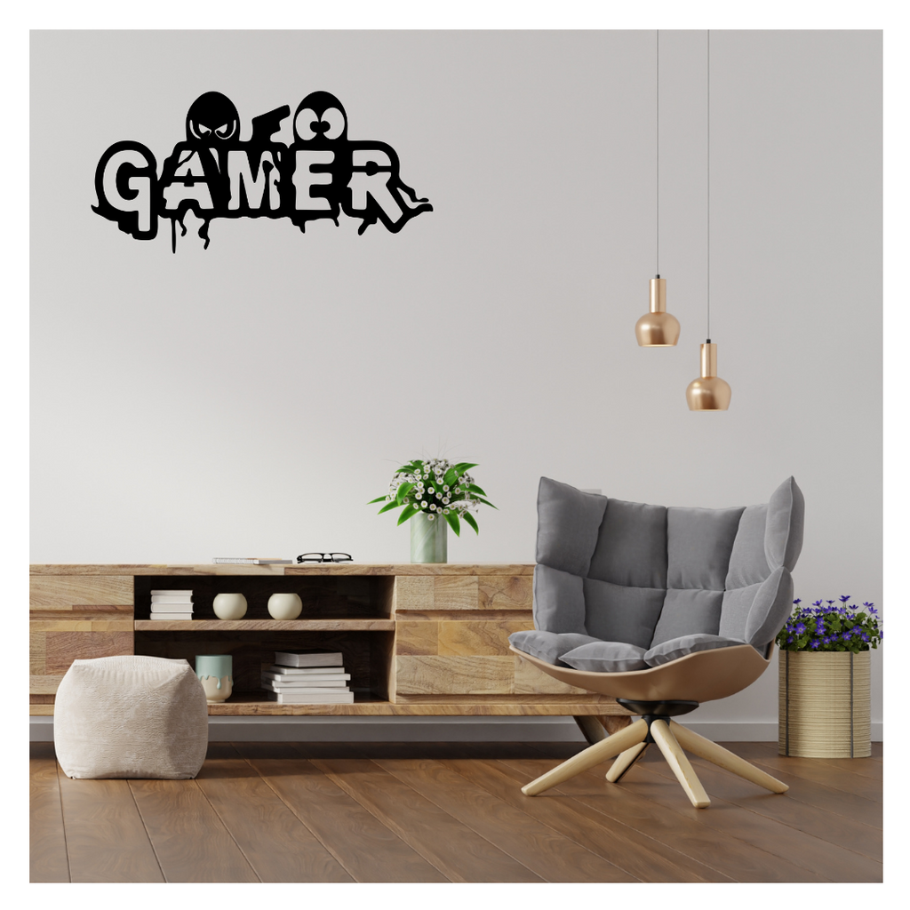 Artrooms Gamer Metal Wall Art - Wall Decoration | Wall Hanging (25x12 inch) | Black Matte Finish