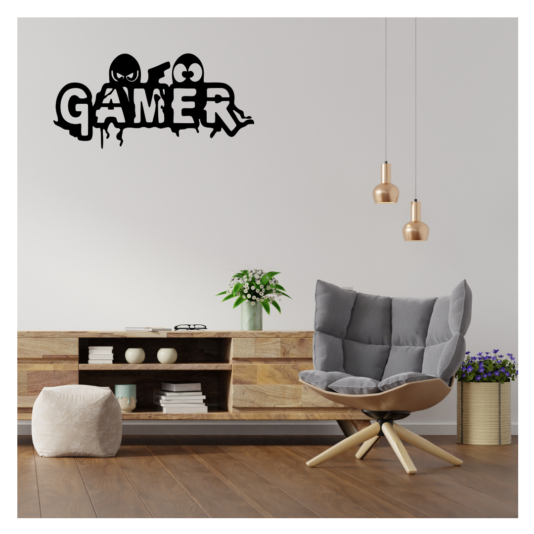 Artrooms Gamer Metal Wall Art - Wall Decoration | Wall Hanging (25x12 inch) | Black Matte Finish