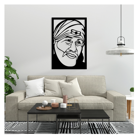 Artrooms Sai Baba Metal Wall Art - Wall Decoration | Wall Hanging (17x25 inch) | Black Matte Finish