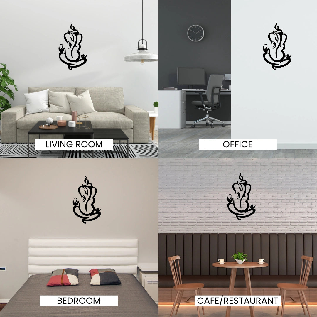 Artrooms Shree Ganesha Metal Wall Art - Wall Decoration | Wall Hanging (14x24 inch) | Black Matte Finish