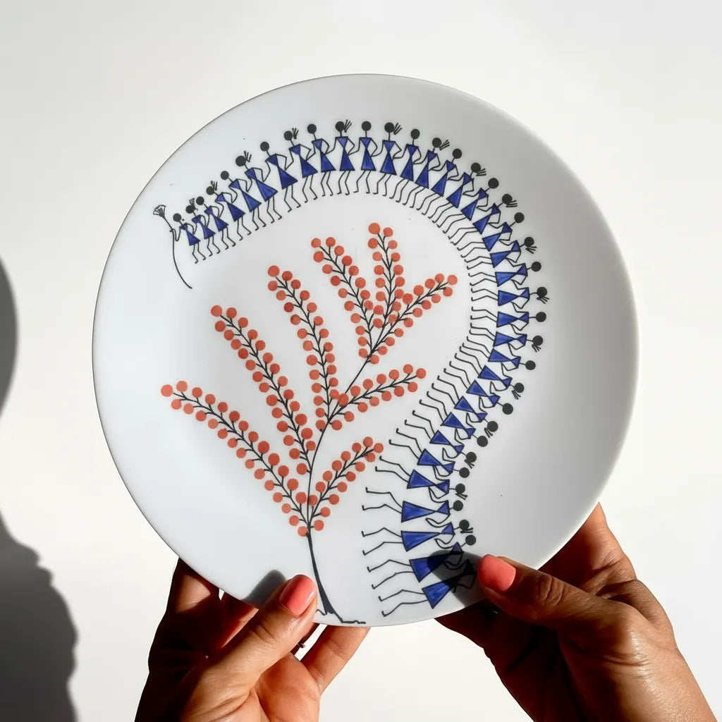 Artrooms Beautiful dance Ceramic Hand Painted Warli Art - Wall Decor Plates