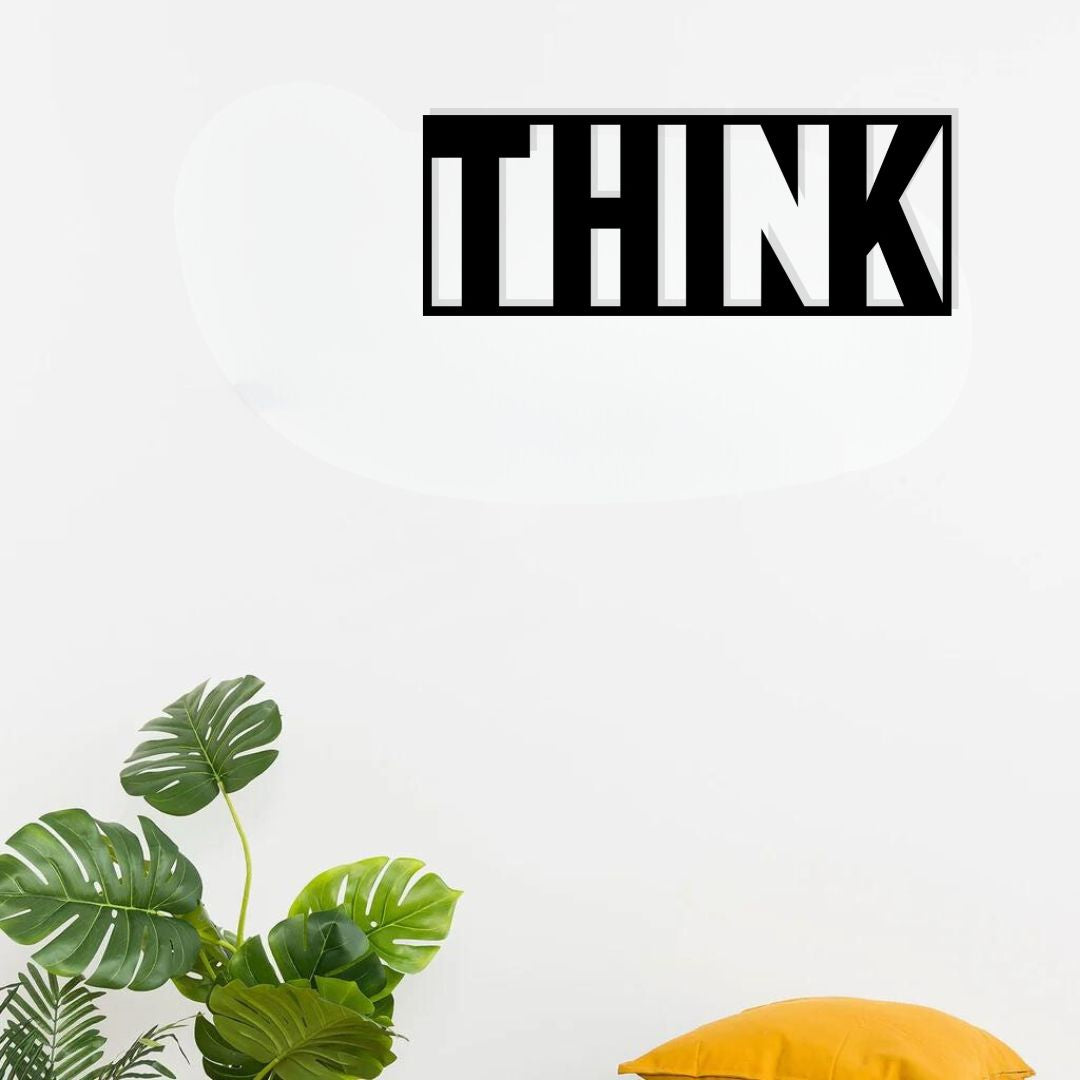 Artrooms Think Metal Wall Art - Wall Decoration | Wall Hanging (25x10 inch) | Black Matte Finish