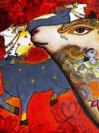 Krishna & Cows Pichwai Madhubani Fusion Painting | Original Handmade Acrylic Art