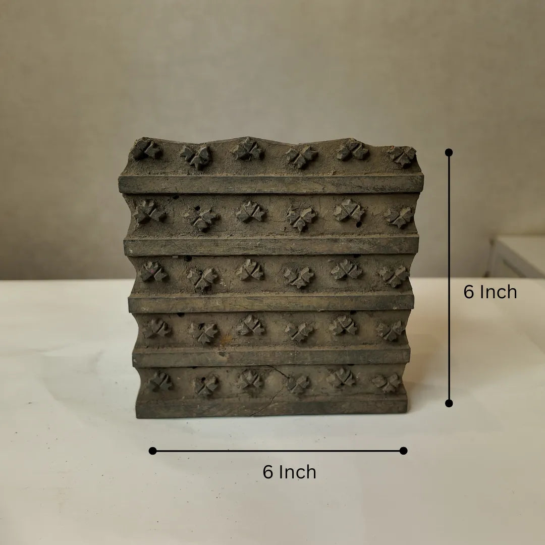 Vintage Hand-Carved Wooden Printing Block – Banded Trefoil Rows
