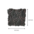 Vintage Hand-Carved Wooden Printing Block – Scalloped Paisley Grid