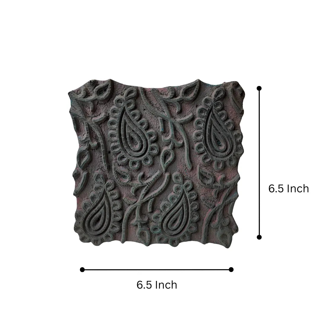 Vintage Hand-Carved Wooden Printing Block – Scalloped Paisley Grid