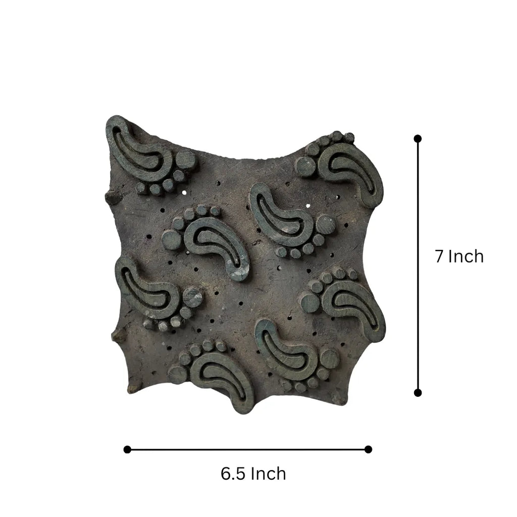 Vintage Hand-Carved Wooden Printing Block – Curling Paisley Cluster