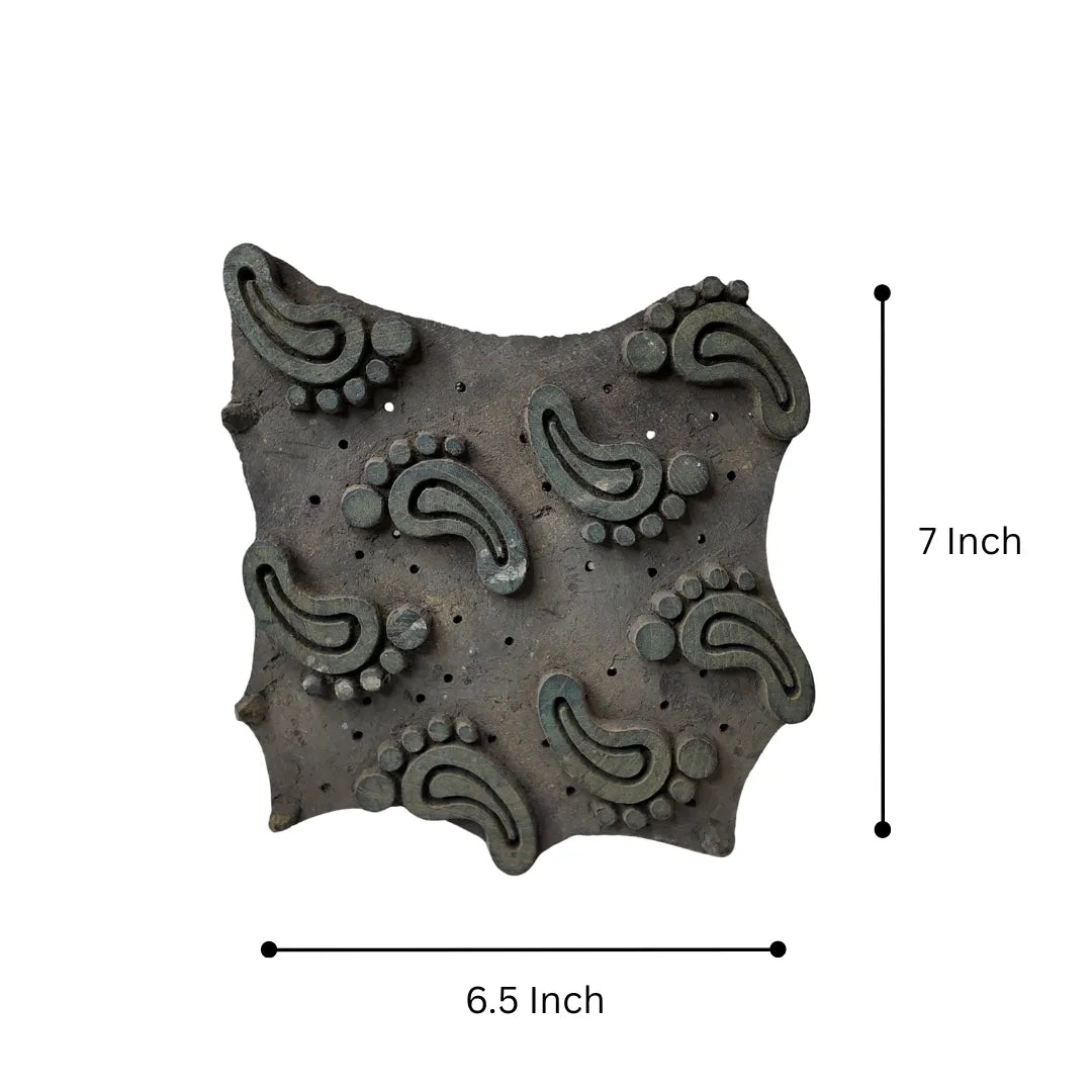 Vintage Hand-Carved Wooden Printing Block – Curling Paisley Cluster