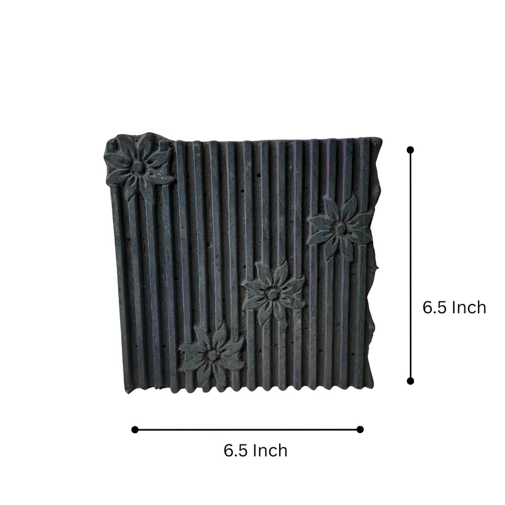 Vintage Hand-Carved Wooden Printing Block – Fluted Column Floral