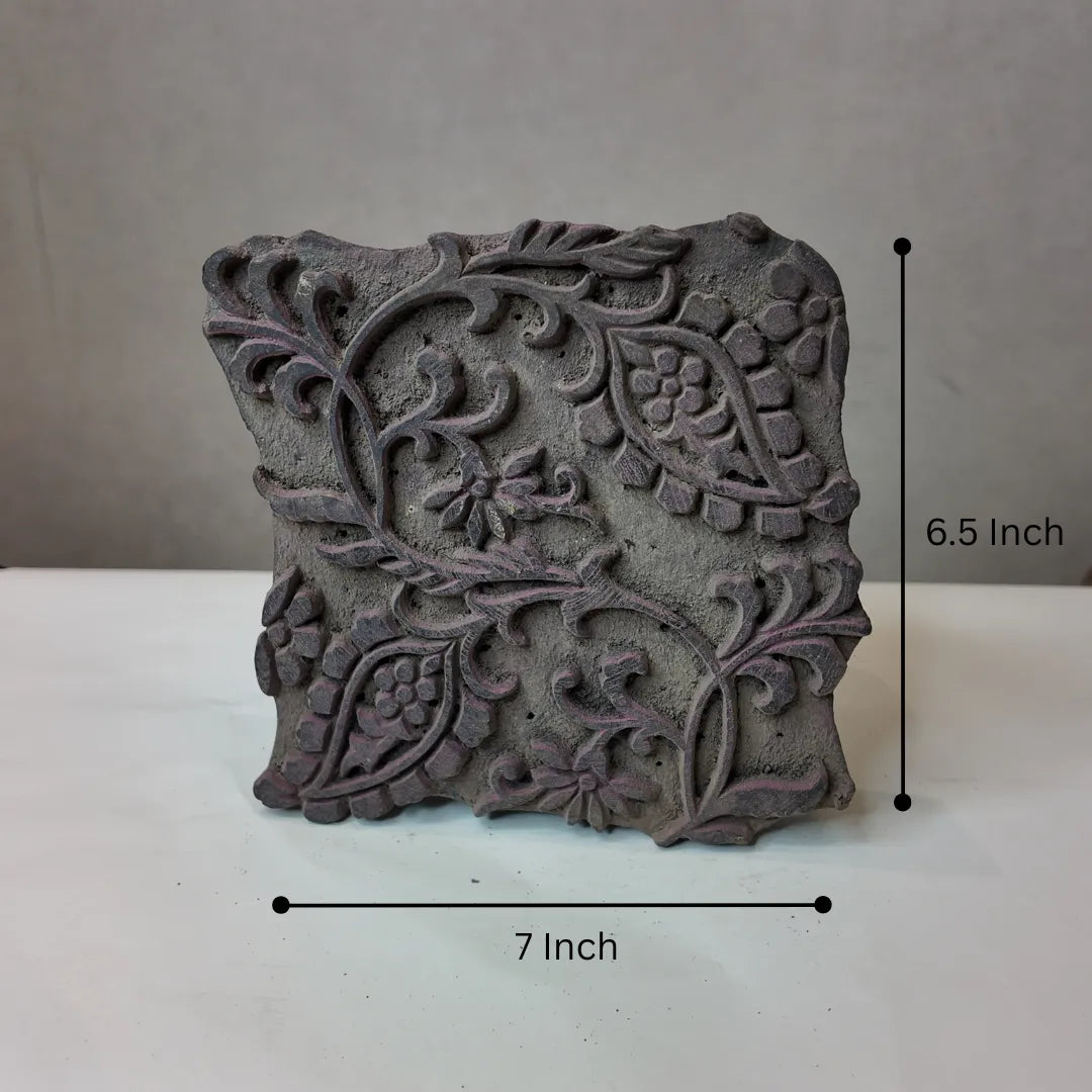 Vintage Wooden Block Print Stamp - Rope Wreath Medallion Carving