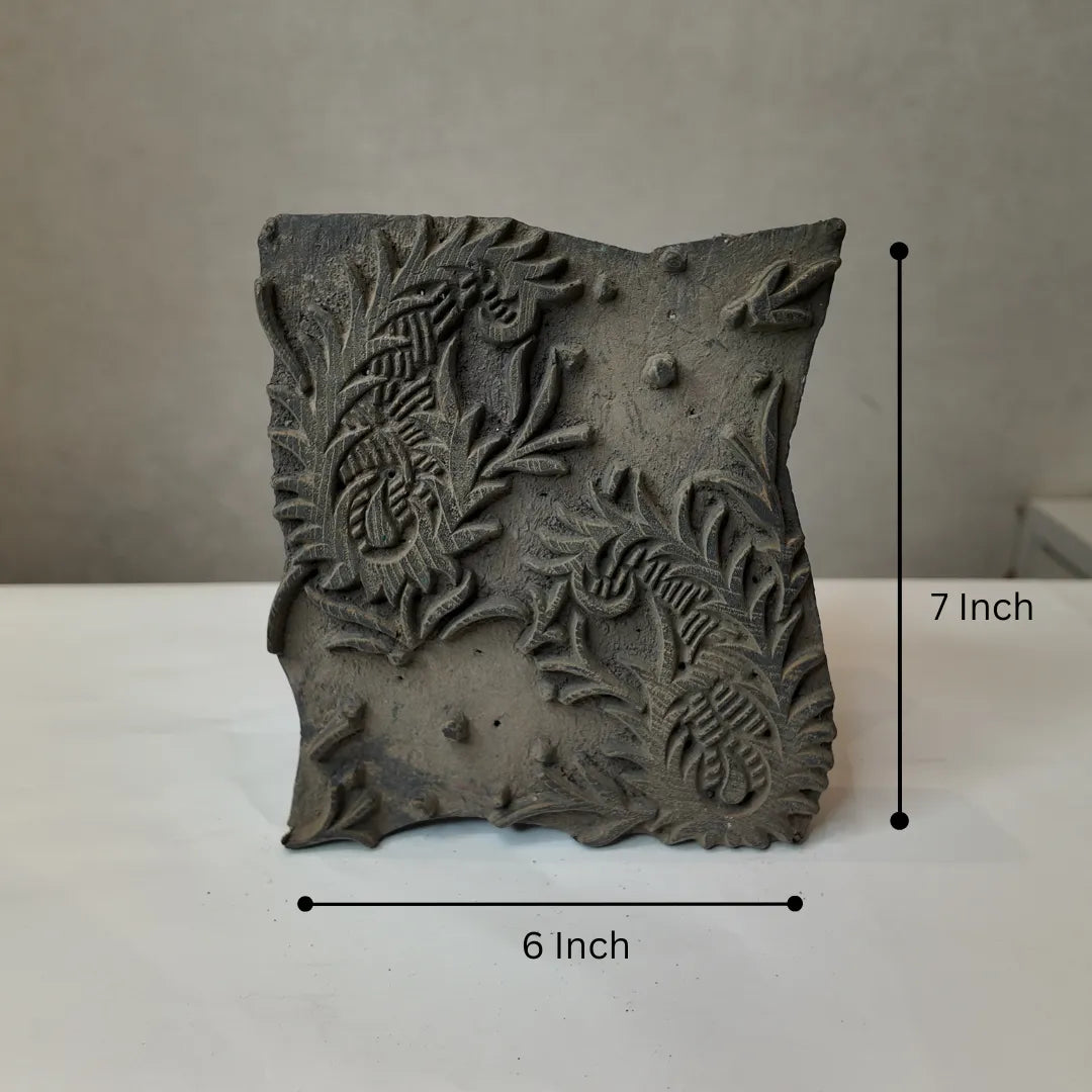 Vintage Hand-Carved Wood Printing Block – Herringbone Leaf