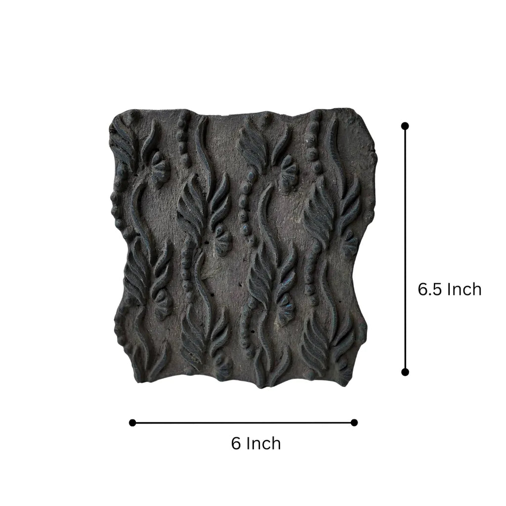 Vintage Hand-Carved Wooden Printing Block – Flame Leaf Vine