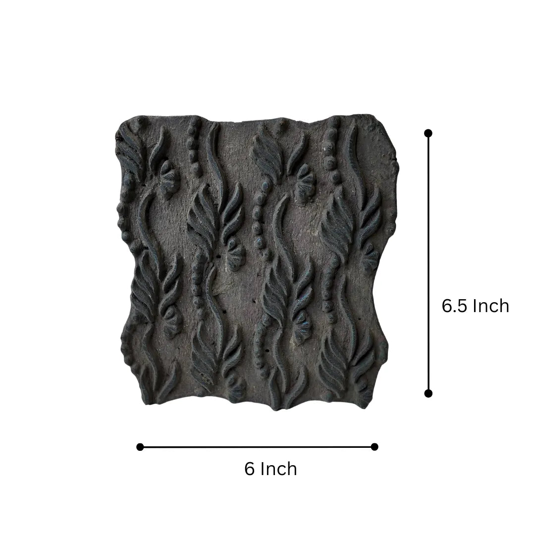Vintage Hand-Carved Wooden Printing Block – Flame Leaf Vine