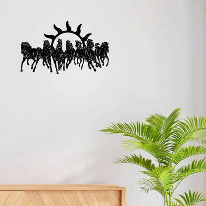Artrooms Seven Horses Metal Wall Art – 24x15 inch | Vastu Wall Hanging for Success & Positive Energy