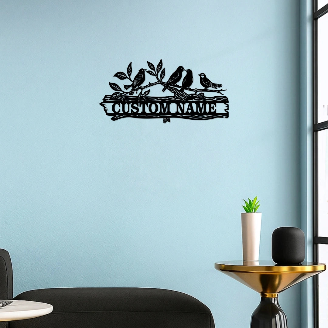 Custom Bird Family Name Sign Metal Wall Art