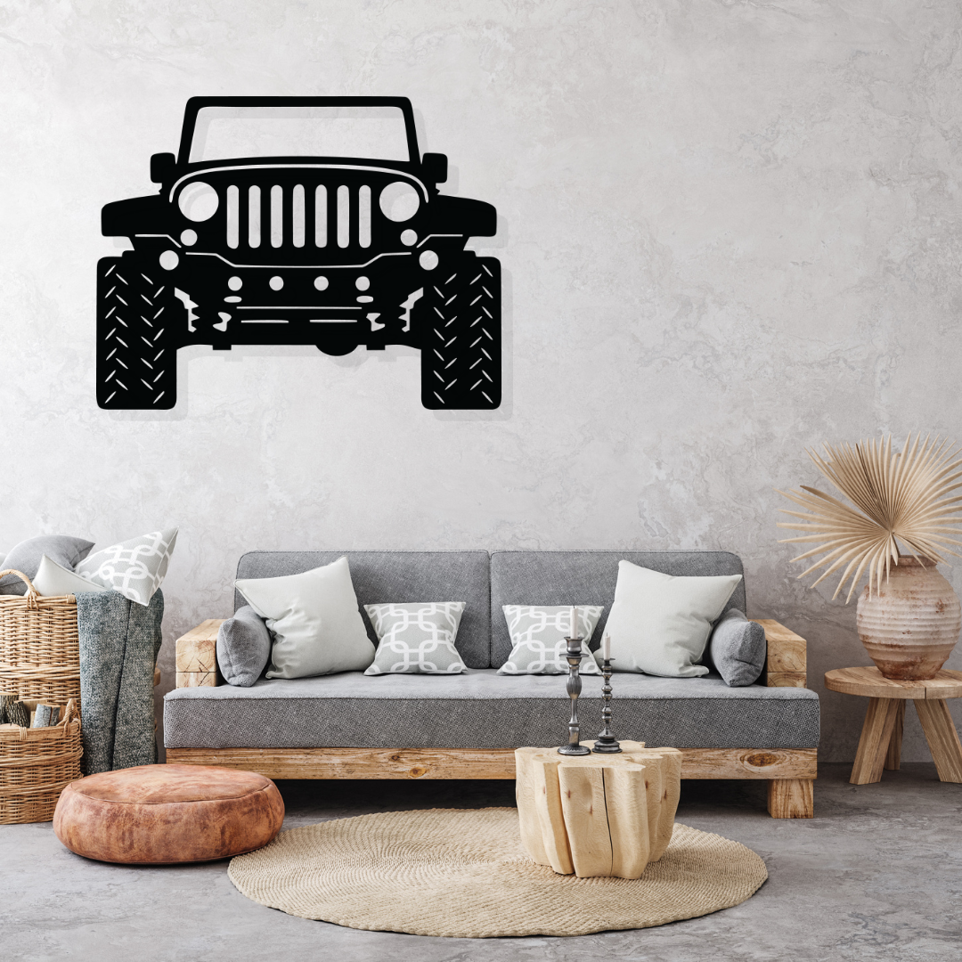 Artrooms Jeep Metal Wall Art - Wall Decoration | Wall Hanging (25x19 inch) | Black Matte Finish