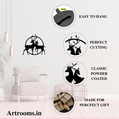 Artrooms Deer Couple Metal Wall Art | Nature-Inspired Wall Hanging for Living Room & Bedroom