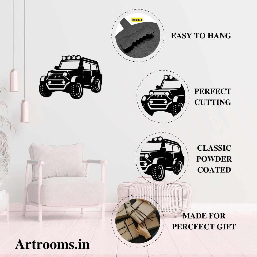 Artrooms Jeep Metal Wall Art 24x17 Inches | Adventure Off-Road Car Wall Decor for Living Room, Boys Room & Garage
